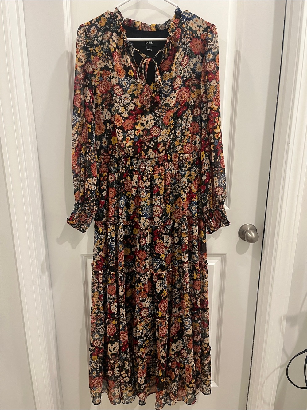 MSK Black Floral Tiered Maxi Dress with Multi-Color Bloom
